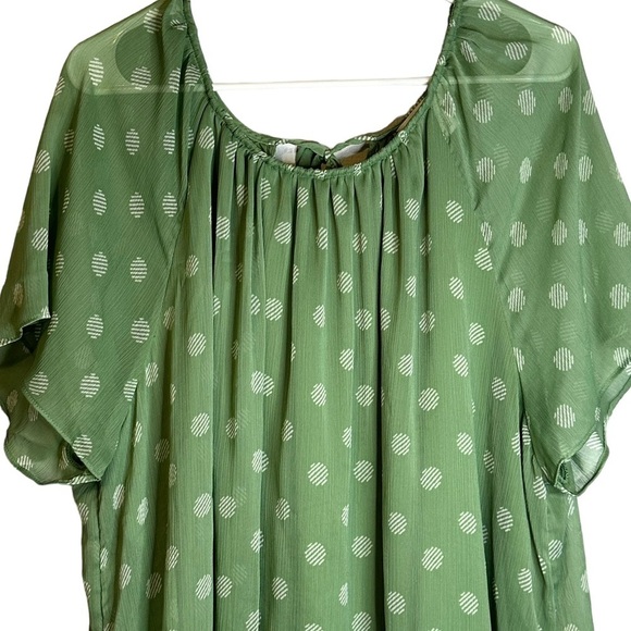 Lauren Conrad LC Green Shirred Top #99336 Circles Lined Polyester Tie Back 3X - Picture 3 of 11